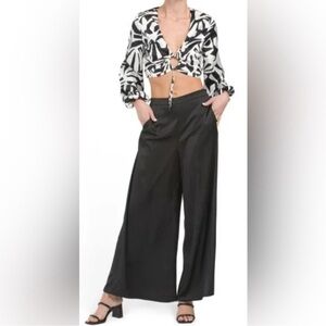 Caroline Constas Satin Flowy Trousers Pants